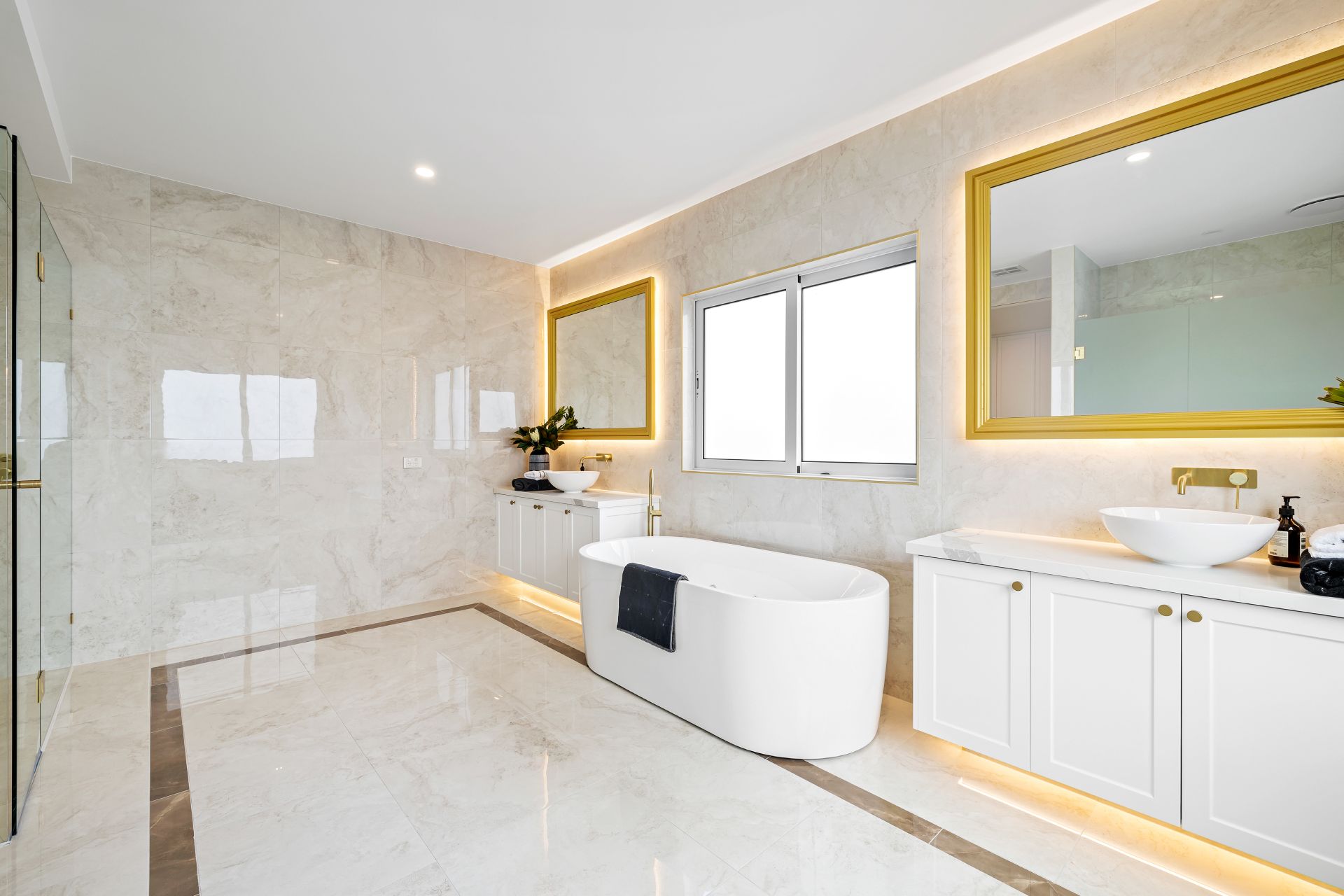 Spa-Grade Master Ensuite with Freestanding Bath and Gold Mirrors